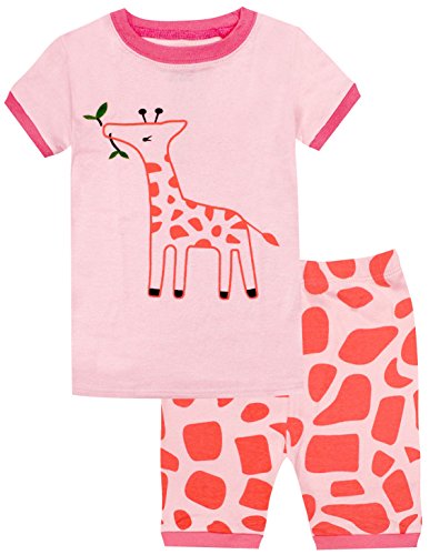 elowel Jirafa Conjunto de Pijamas Cortos de 2 Piezas para Ninas 100% de Algodon (Tallas 6 Anos)