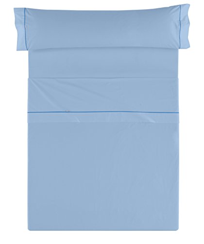 ESTELA Lisos Biés Cala Juego de sábanas, 3 Piezas, Color Azul Celeste, Algodón, Cama 150/170 (King), 150 x 200 cm