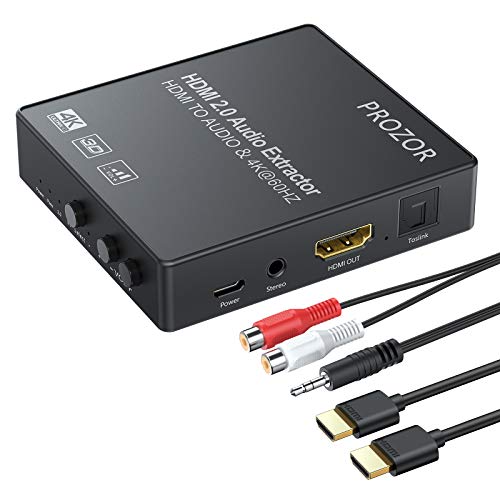Extractor de Audio HDMI 2.0 con Ajuste de Volumen Soporta HDR 4K @ 60Hz YUV 4: 4: 4 HDMI a HDMI Óptico Toslink SPDIF RCA 3.5mm Jack Convertidor HDMI a Audio para Ordenador PS4 DVD 4K