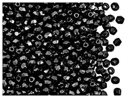 Fire-Polished Beads, 3 mm, 100 piezas, cuentas de vidrio facetadas redondas checas, pulidas al fuego, Jet Black