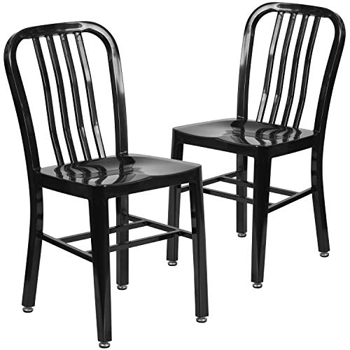 Flash Furniture Juego de 2 sillas de metal, para uso en interiores y exteriores, calidad comercial, color Negro