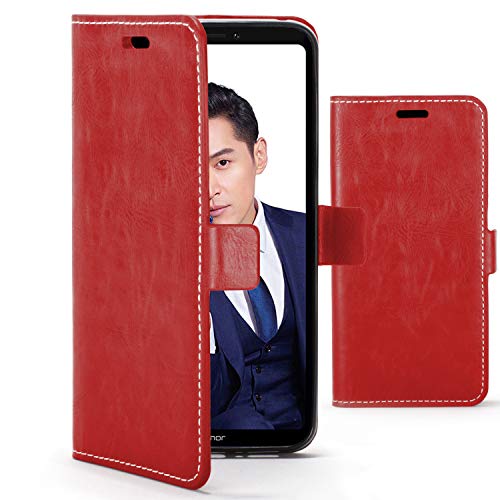 Forefront Cases Funda De Teléfono Premium para Huawei Honor Note 10 | Fabricado y Cosido A Mano | Billetera y Diseño Multifuncional | Protección Doble contra Golpes y Caídas | Rojo
