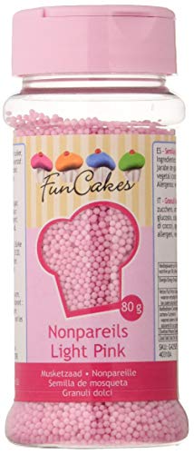 FunCakes Sprinkles Decoraciones NonPareils de Color Rosa Claro para Decorar Tartas, Cupcakes, Galletas, Helados y otros Dulces, 80g, G42505