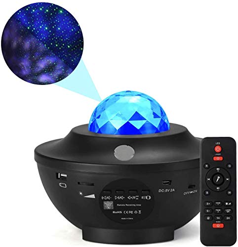 Galaxy 360 Pro Projector - Music Starry Water Wave LED Projector Light with 21 Lighting Modes,with Built-in Music Speaker and Remote Controller, for Birthday Party, Home Christmas Decoration,