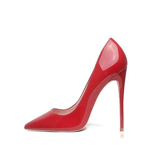GENSHUO Bombas de tacón Alto con Punta Puntiaguda para Mujer Zapatos de Fiesta con tacón de Aguja Sexy 12 CM / 4.72IN,Rojo, 36 EU(6 US)