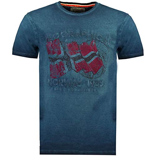 Geographical Norway, T Shirt - Camiseta de manga corta para hombre, cuello redondo, con impresión en la parte delantera, modelo japorel, disponible en 5 colores (S a XXXL) azul marino XXL