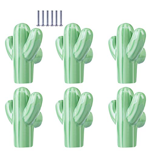 Gettesy Juego de 6 pomos de cerámica con forma de cactus, de color verde, de cerámica, para puerta de gabinete, cajón, armario con tornillos (25 mm)