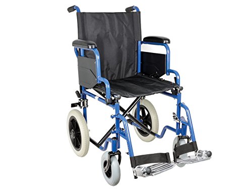 Gima - Cochecito Essex, silla de ruedas para personas mayores y discapacitadas, tela negra, estructura azul, asiento 43 cm.