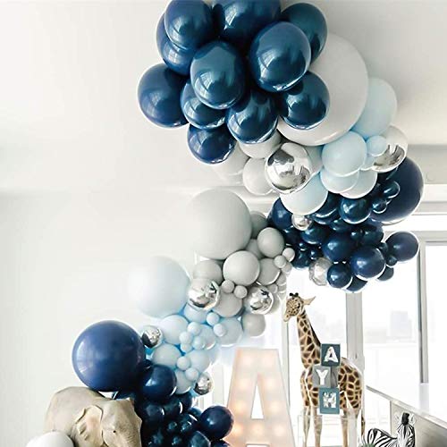 Globos de color azul, plateado y blanco pastel, globos metálicos plateados para niños, decoración de cumpleaños infantil, fiesta de bebé, boda, cumpleaños, bautizo, fiesta
