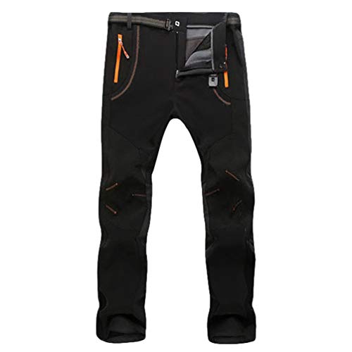 Guiran Pantalones de Trekking Softshell Pantalones Impermeables Pantalones de Escalada Al Aire Libre Negro+Naranja Forrado de Vellón (Hombre) 5XL