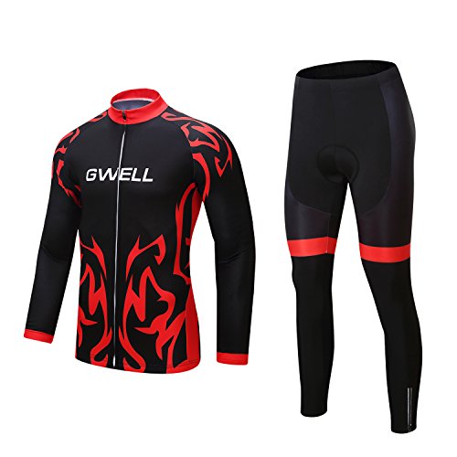 Gwell - Conjunto de culotte y maillot de manga larga, equipación para ciclismo, color rojo/negro, tamaño small