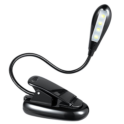 HandAcc Lámpara de Escritorio LED con Cuello Flexible Lámpara de Mesa Recargable Portátil para Estuido Lectura y Sueño 4 LED USB Cable & UL Certified AC Charger Included, 2 Brightness Settings, Negro