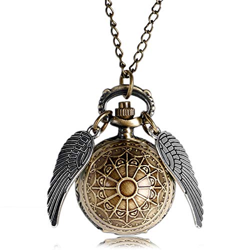 Harry Potter - Reloj de bolsillo para hombre, diseño de bola de bronce con alas de cuarzo, para hombre, color dorado