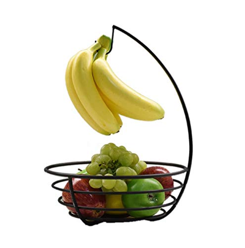 Haucy Frutero con gancho para plátano, cesta de fruta, frutero, de hierro, para sala de estar, decoración de cocina, 27 cm de diámetro, 37 cm de alto