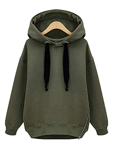 Heflashor Sudadera con capucha para mujer, de manga larga, con forro cálido, cómoda, de algodón, suelta, informal, de manga larga Verde militar. S