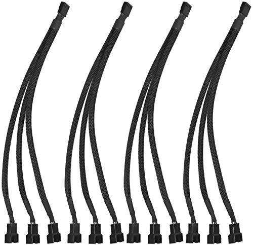 Hitopin Cable Alargador para Ventilador de Ordenador, 4 Pines, PWM, Cable de Extensión Trenzado, para Ventilador de Ordenador, de 1 a 3 Conversores, para Caja Principal, Color Negro