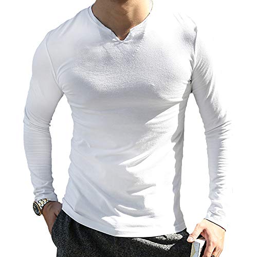 Hombres Manga Larga/Corta Camiseta fornida Ajustado Casual Algodón Cuello Pico Camisetas Básicas Talla L
