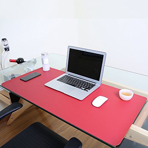 HTDirect - Alfombrilla de escritorio de piel sintética extendida, impermeable, con superficie lisa, tamaño pequeño, medio/grande, ideal para la oficina y el hogar (120 x 60 cm), color negro y rojo