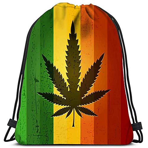 iuitt7rtree Bolsa con cordón, hoja de cannabis en color rastafarian Grunge bolsas casuales para adultos para escalada, senderismo, viajeros 3621