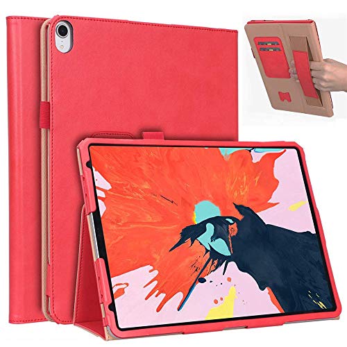 Jennyfly - Funda para iPad de 12,9 pulgadas 2018, piel sintética, ligera, con función atril para iPad de 3ª generación de 2018, color rojo