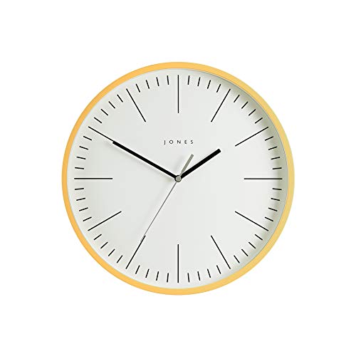 JONES CLOCKS®, Spartacus, Reloj de Pared Redondo Diseño Minimalista con una Caja de Colores para la Cocina del hogar Comedor Sala de Estar u Oficina 30cm (Amarillo)