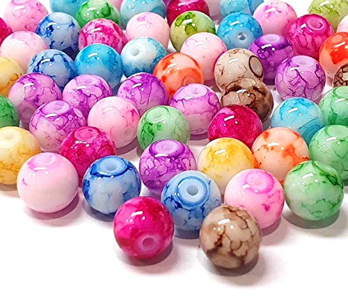 Juego de perlas de cristal de 4/6/8 mm, multicolor, redondas, juego de manualidades para hacer manualidades, efecto de piedras preciosas, mezcla de perlas, perlas para enhebrar (8 mm – 200 unidades)