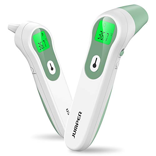 JUMPER Medical termómetro de frente Termómetro digital infrarrojo con lectura precisa Alarma de fiebre para recuerdos de bebés, termómetro de oído para bebés y adultos (Verde)