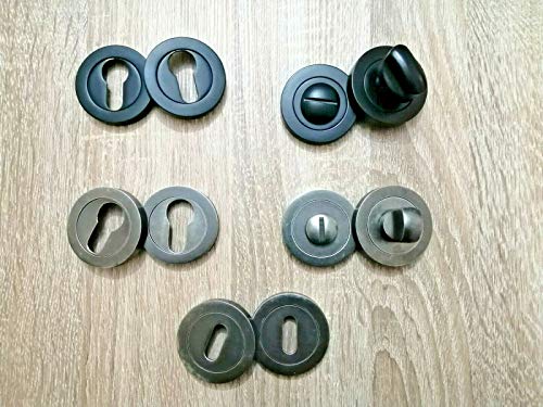 Keyhole Cover - Juego de 2 protectores de botón para puerta de baño (peltre, ovalados, euros, 2 unidades), color negro