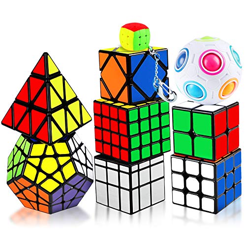 KidsPark Magic Speed Cube Set 2x2 3x3 4x4 Pyraminx Megaminx Skewb Mirror Magic Ball Llavero Magic Cube, Adhesivo Suave 3D Magic Puzzle Cube Bundle Cubo Mágico para Niños y Adultos, Paquete de 9