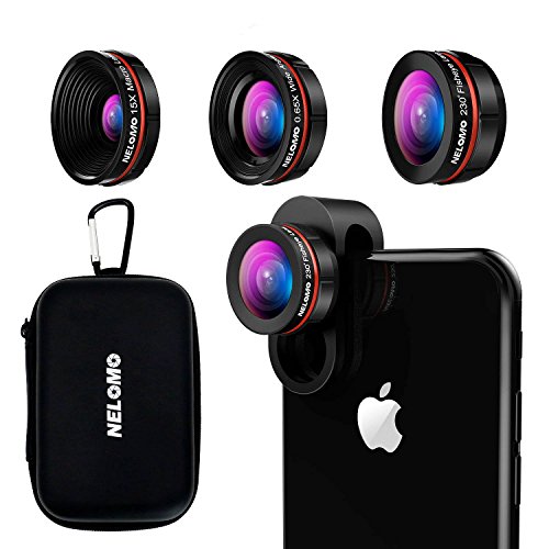 Kit de lentes para smartphone HD - Kit de lentes para iPhone X / 8 / 7plus / 7, Samsung S8 + / S8 / y otros (lente de ojo de pez de 230 °,lente de 0.65 x Super Gran Angular,15 x lente Super Macro)