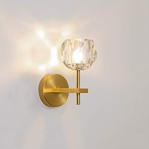 Lámpara de pared LED de cristales modernos, Linterna de pared creativa con brazo dorado, Aplique dorado de 3W, Bola de cristal translúcida, Soporte de latón, Base G9, para lámpara de noche,1