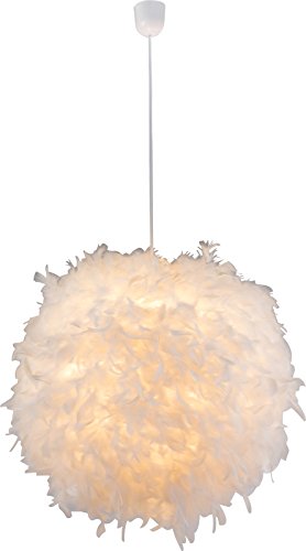 Lámpara de techo con plumas, color blanco, 1 bombilla, lámpara colgante (lámpara de dormitorio, lámpara colgante, bola de 60 cm, altura de 130 cm)