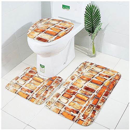 LAOSHIZI Alfombrillas de baño Suave Antideslizante Absorbentes de Agua para Juego de alfombras de baño de 3 Piezas Antiguo Muro de ladrillo