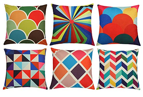 Lawei Juego de 6 fundas de cojín coloridas geométricas de algodón y lino para sofá o dormitorio, 45 x 45 cm