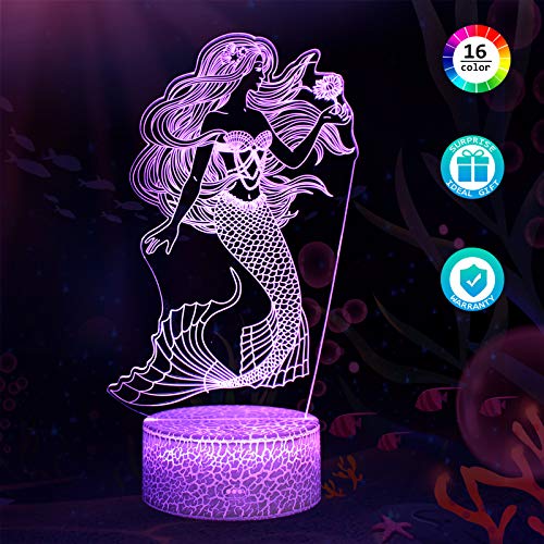LED Lámpara de Mesa 3D Sirena con Control Remoto Sensor Tacto, QiLiTd Regulable Lámpara de Noche de Atmósfera Modo RGB, Decoracion Cumpleaños, Navidad Regalos de Mujer Bebes Hombre Niños Amigas