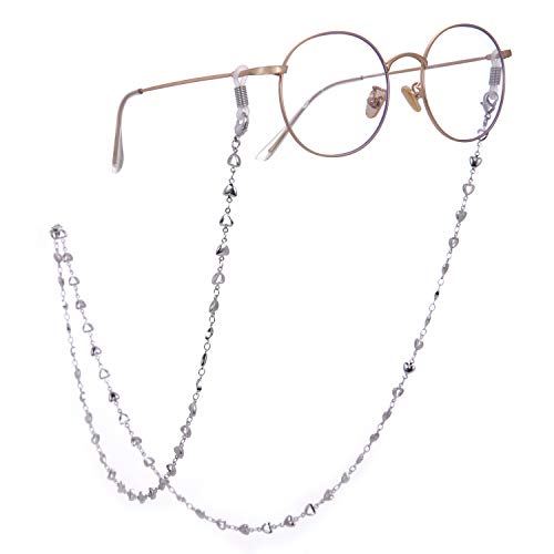 LIKGREAT - Cadena retro para gafas, 2 unidades, con cuentas de corazón, para mujer