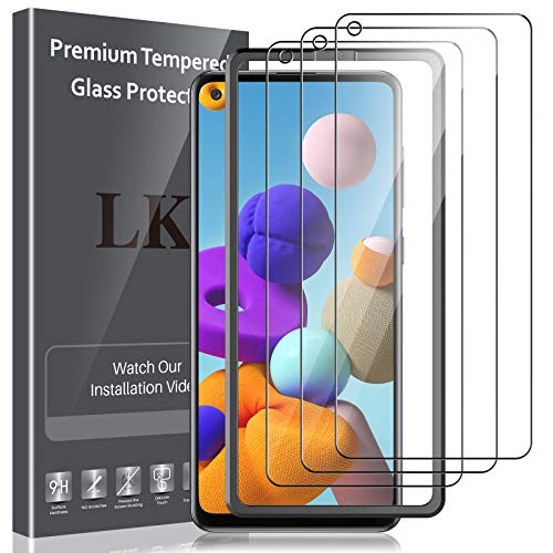 LK Compatible con Samsung Galaxy A21S Protector de Pantalla,3 Pack,9H Dureza Cristal Templado, Equipado con Marco de Posicionamiento, Vidrio Templado Screen Protector