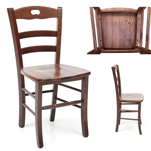 Lory - Silla de madera maciza (asiento de madera maciza) ideal para restaurantes / la casa, color nogal oscuro, con reposapiés de forma redondeada (ya montada)