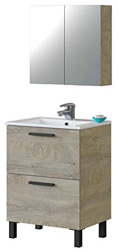 Miroytengo Mueble de baño 1 Armario 2 Puertas y Espejo Aseo Color Roble Alaska Industrial 60x45 cm SIN Lavabo