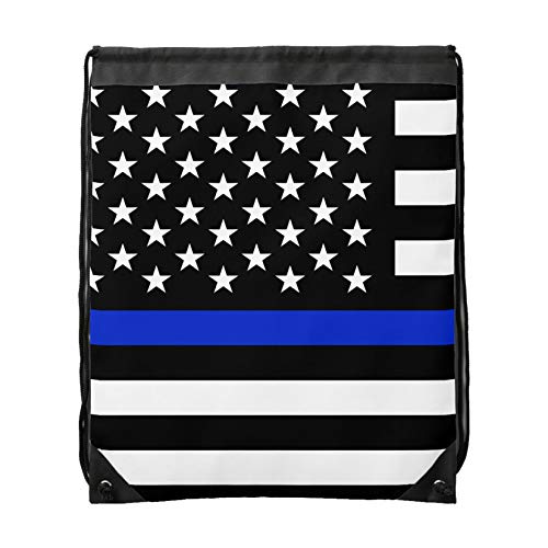 Mochila con cordón fino de la bandera de Estados Unidos de línea azul, bolsa de la compra, bolsa de gimnasio, bolsa de cuerda