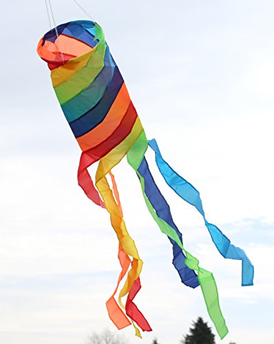 molinoRC Precioso saco de viento, colores brillantes, diámetro 15 cm, longitud 130 cm, resistente a la intemperie, carillón de viento, bandera meteorológica, suspensión estable, arco iris
