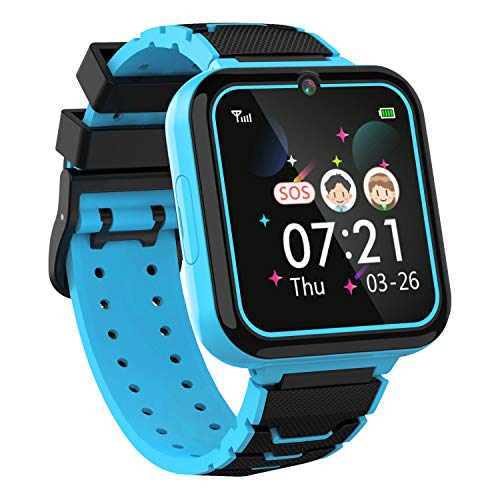 Moweallarge Teléfono Smartwatch para Niños Niñas - Pantalla Táctil de 1.57'' con Llamada Telefónica SOS Juegos Reproductor de Música Cámara Despertador como Regalo de Cumpleaños para Alumno (Azul)