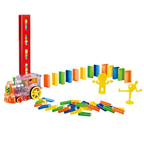 M/P Domino Train Toy Set, 80 Piezas Domino Train Blocks Rally Electric Toy Set, Domino Electric Building Block Train Modelo con luz y Sonido para niños y niñas Mayores de 3 años Regalos de cumpleaños