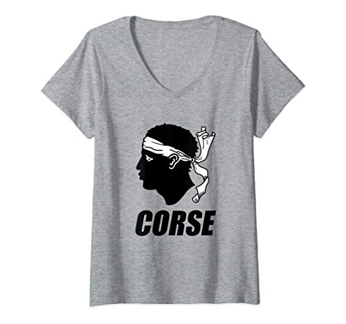 Mujer Corse French Souvenir Corsican Flag Symbol Moor's Head Maure Camiseta Cuello V