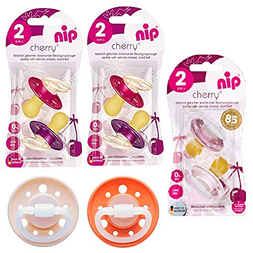 NIP Cherry - Chupete redondo (8 unidades, tamaño 2, látex natural, 6 meses), color crema y rosa