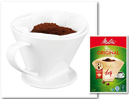 One and Go Feelino GR.4 - Juego de filtros para café (porcelana, 40 unidades, Melitta 1x4, para 2-4 tazas), color blanco