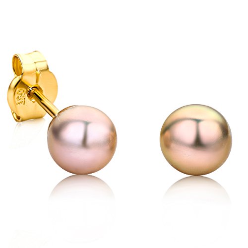 Orovi pendientes de mujer presión Perlas rosas en oro amarillo 18 kilates ley 750