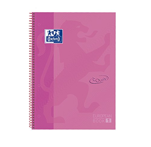 Oxford cuaderno Europeanbook 1 touch, microperforado, tapa extradura, espiral, a4+, cuadrícula 5x5, color rosa pastel