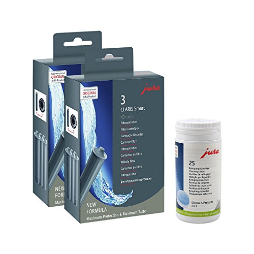 Pack combinado (71794 + 62535) de Jura, co cartucho de filtro Claris Smart (2 x 3 paquetes) y pastillas de limpieza (25 unidades)