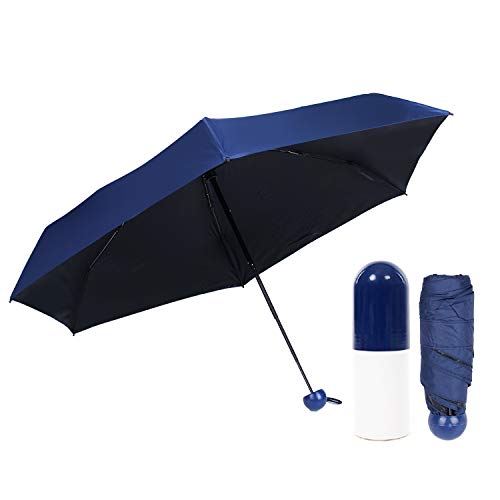 Paraguas Plegable Ultraligero 210T Mini Cápsulas Crema Paraguas Automático Paraguas Plegable de Goma Sombrillas Soleado Viajes (Navy Blue)